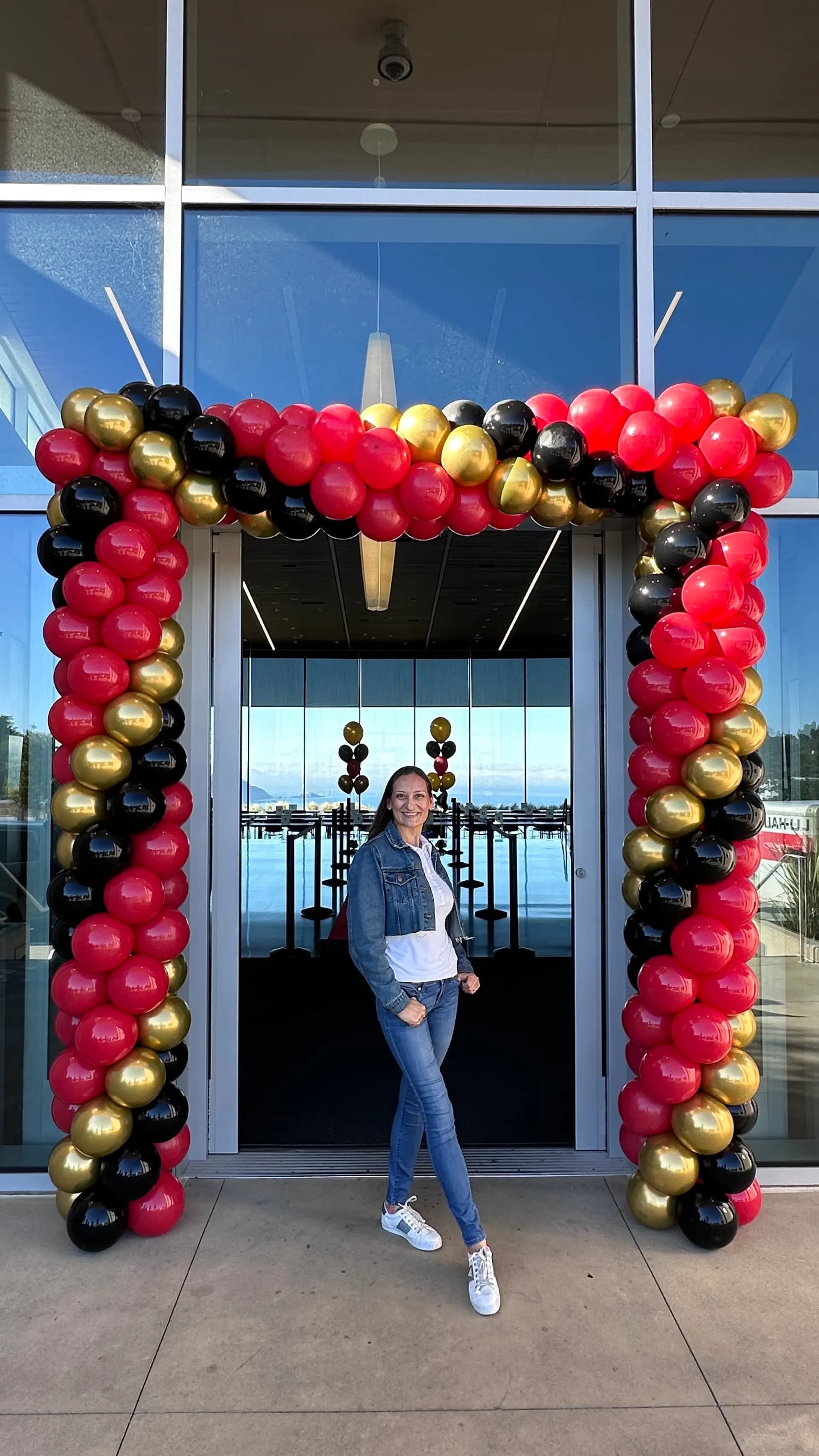 Corporate Venue Celebration in California: entrance balloon arch, view 2 of 2.