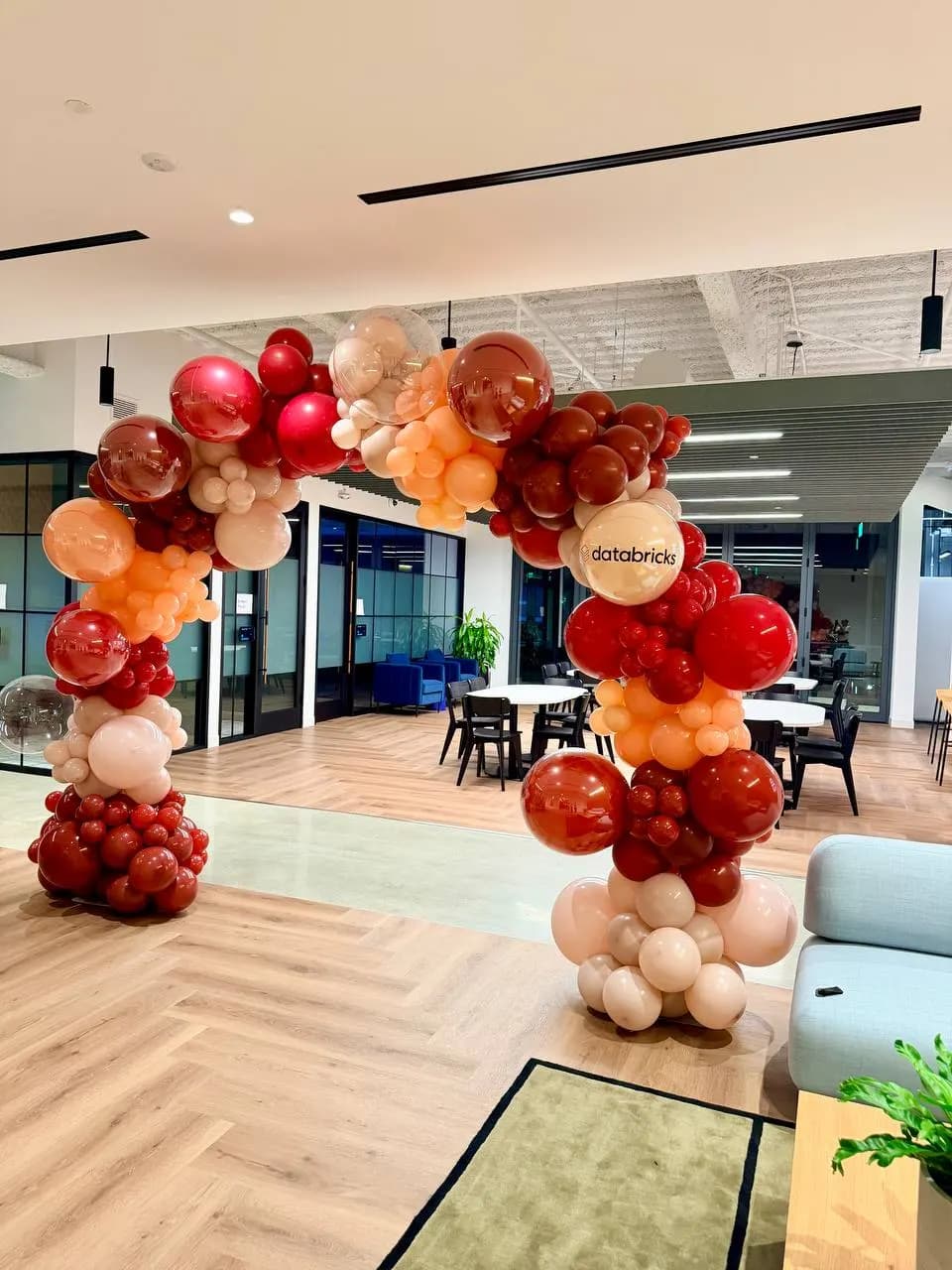 Organic balloon arch for Databricks at the Corporate Office Event in Silicon Valley, California.