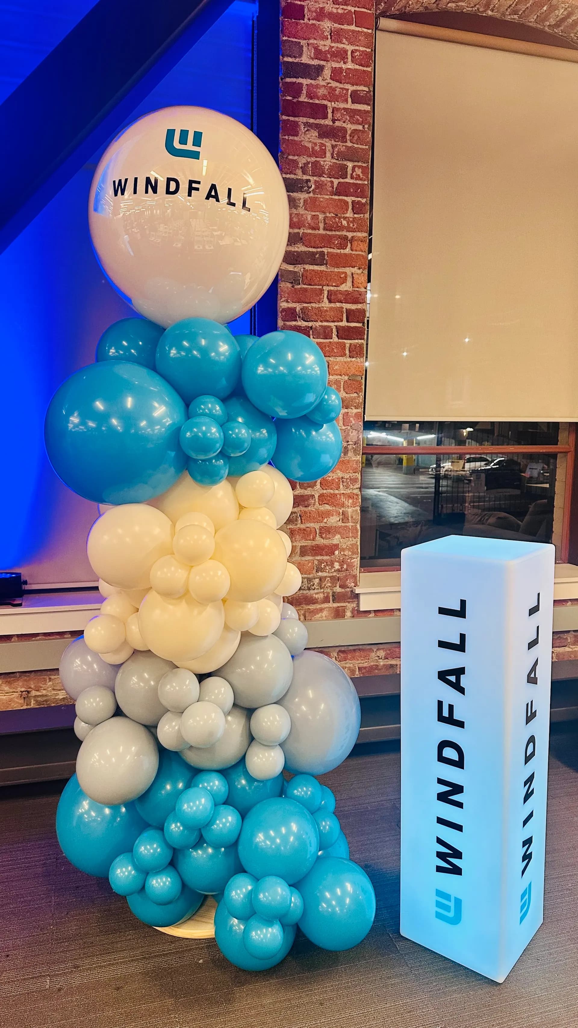 Entrance balloon arches and columns produced by Balloon Décor for a corporate client in San Francisco, California, view 3.