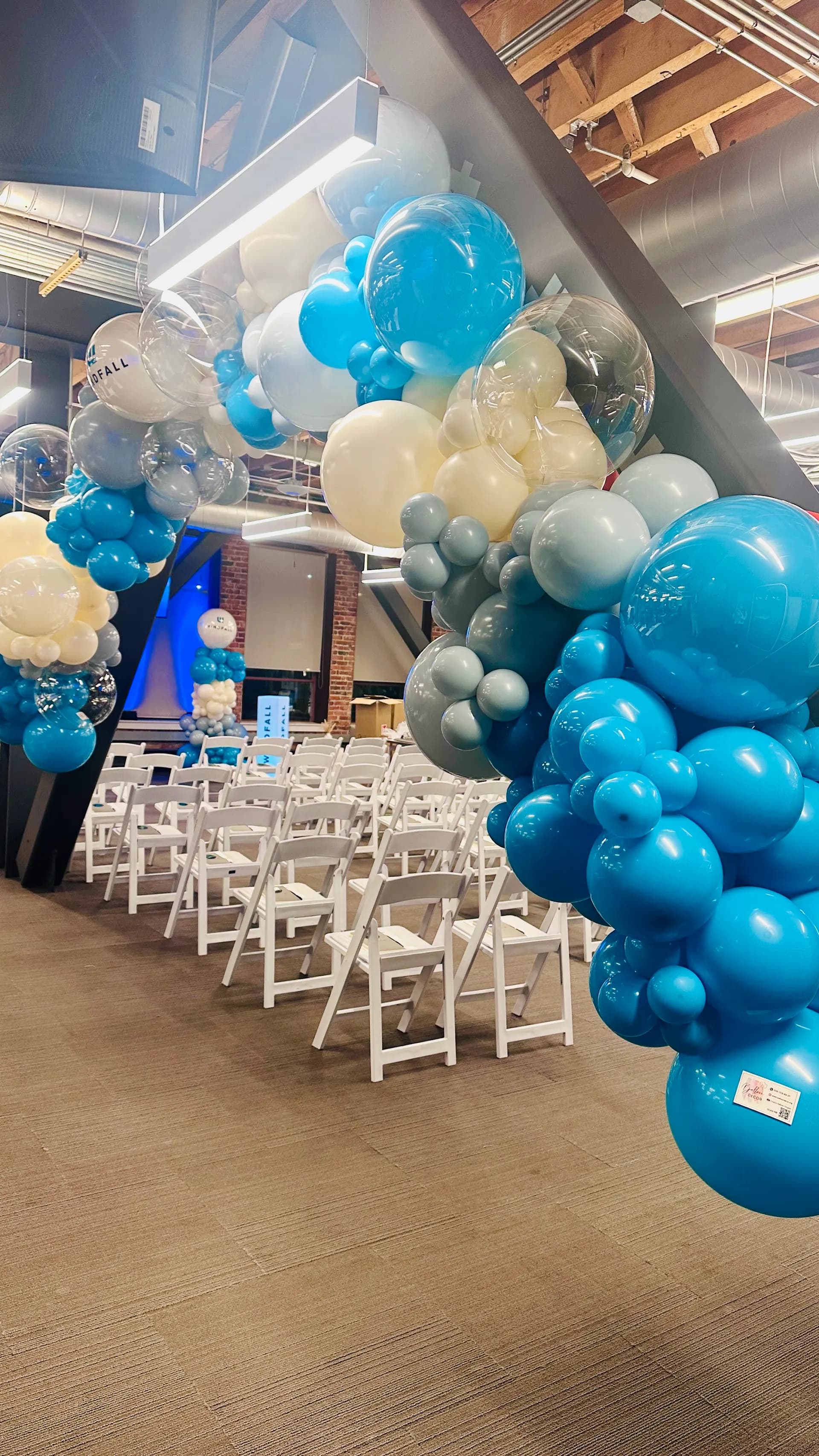 Corporate event décor by Balloon Décor: entrance balloon arches and columns, San Francisco, California — view 6.