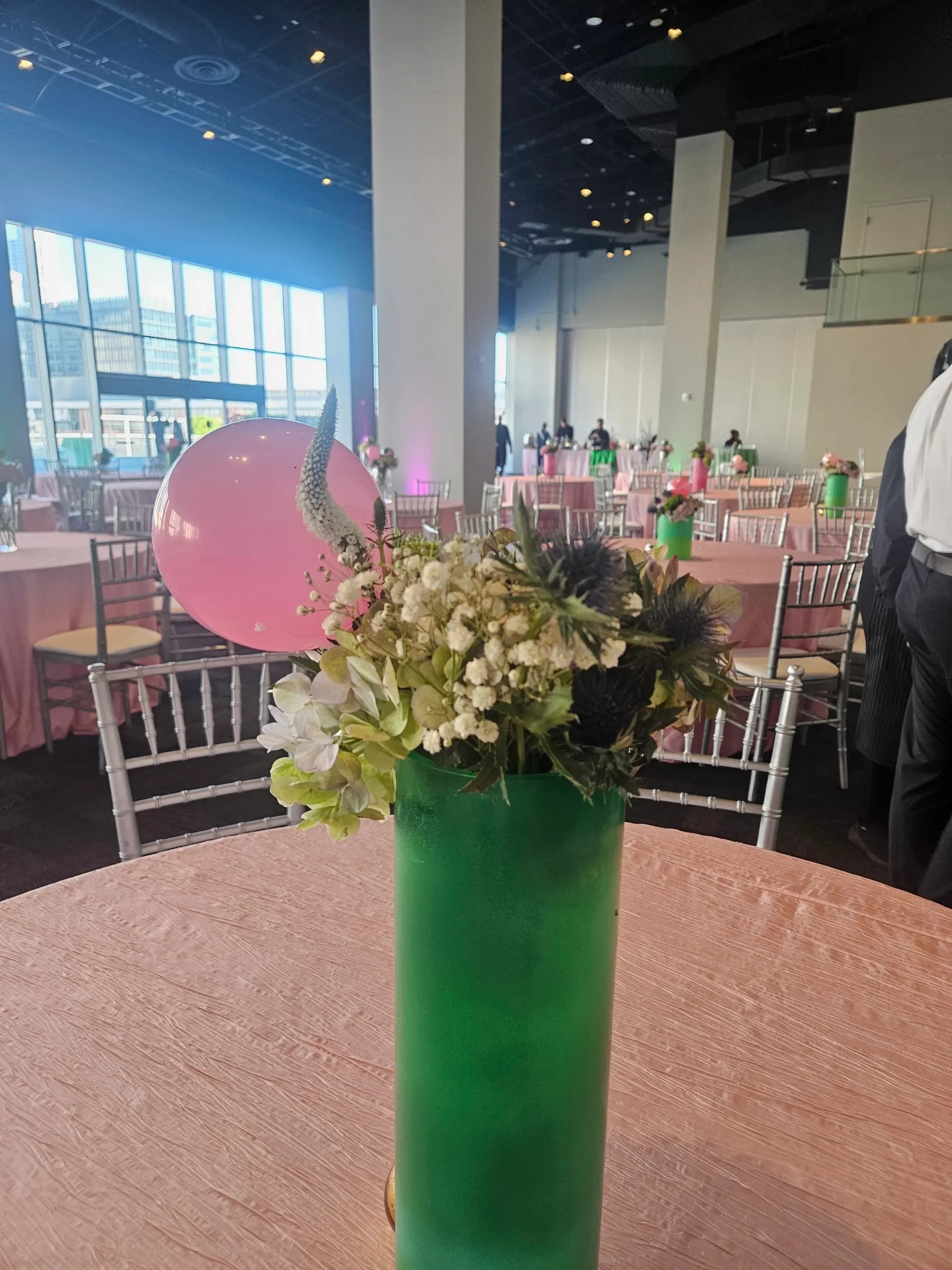 Emerald City and Glinda themed arches and centerpieces installed on site for the Themed Corporate Event in San Francisco, California, frame 5 of 8.