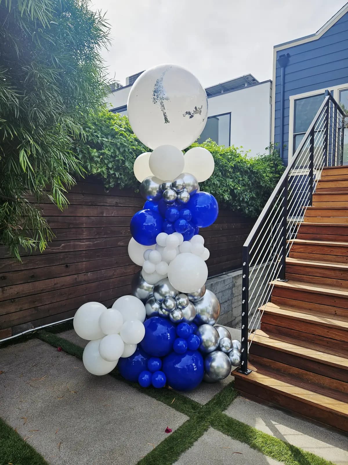 Corporate Blue White Silver Balloon Column Stairway — view 02