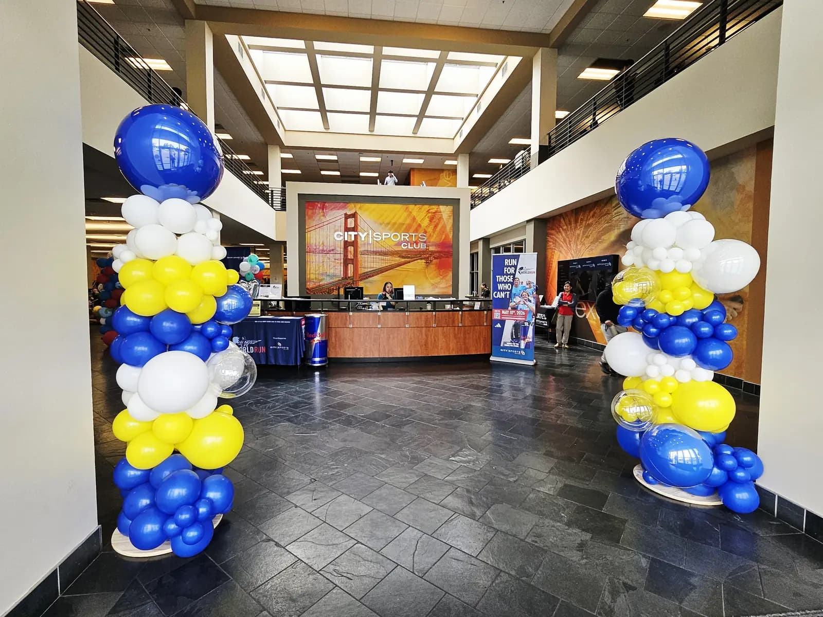 Corporate Opening Blue Yellow Balloon Columns Bay Area — view 01