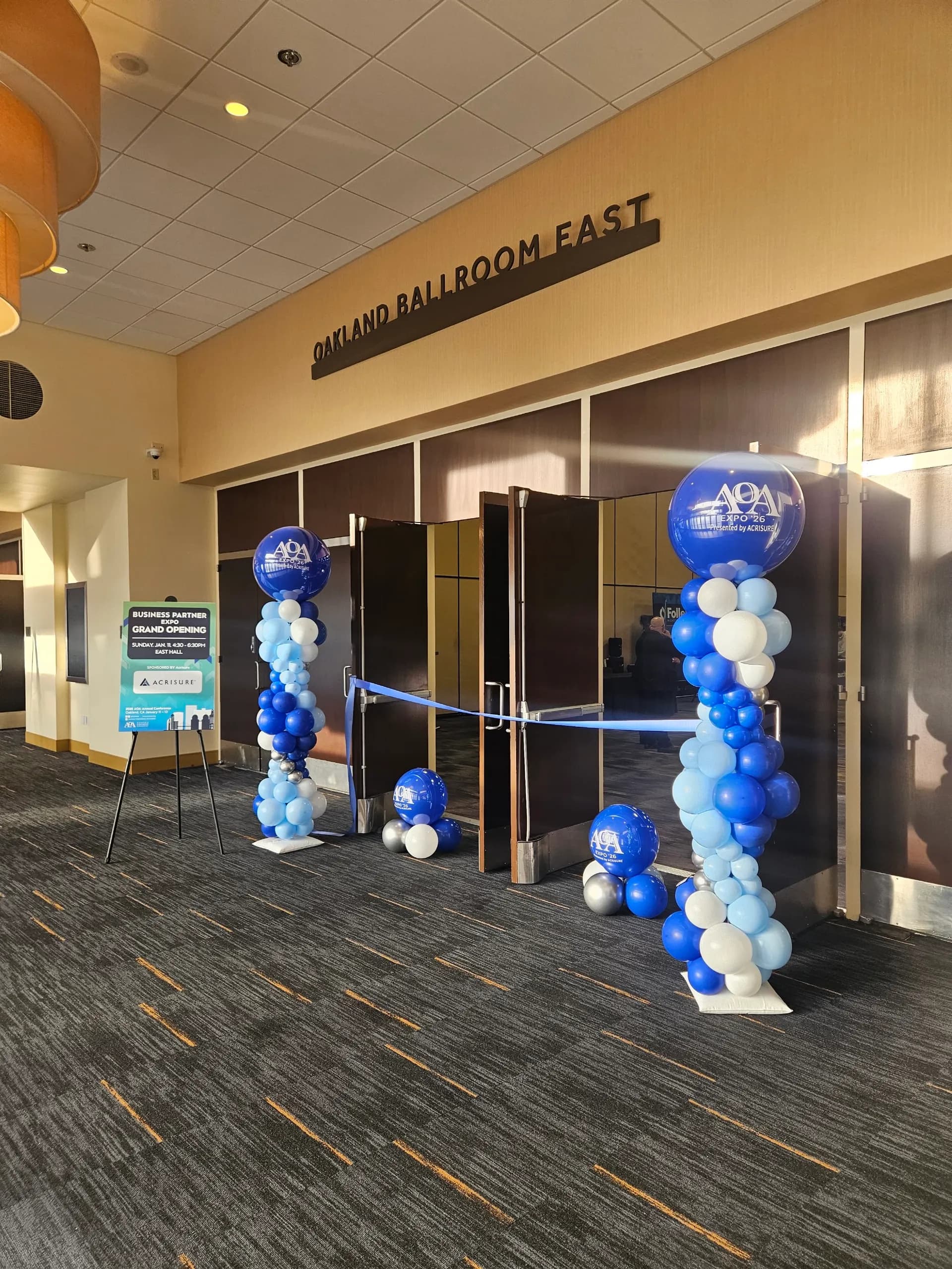Venue balloon décor produced by Balloon Décor for a corporate client in Oakland Marriott, California, view 3.