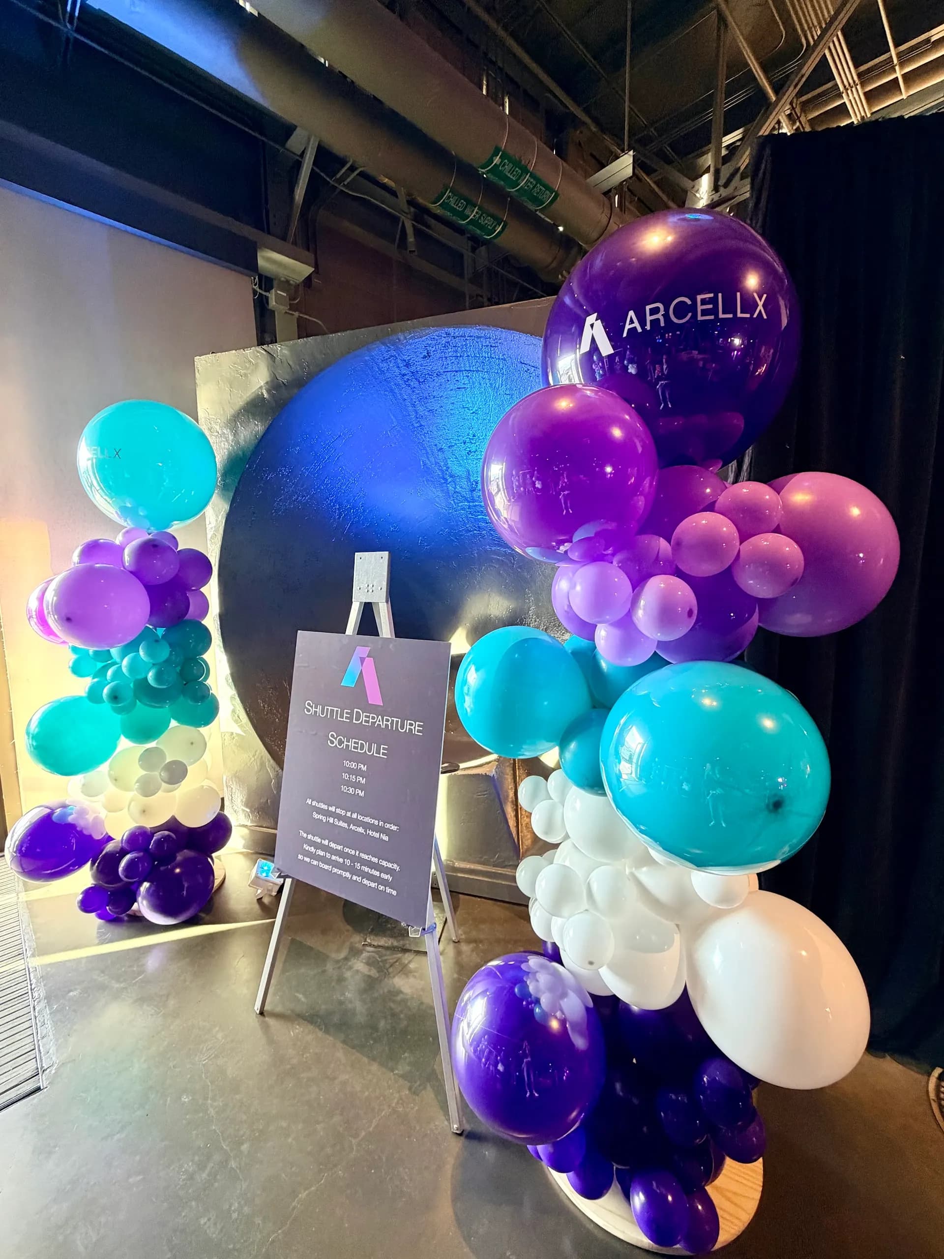 Completed branded balloon columns from the Corporate Event & Shuttle Departure project in San Francisco Bay Area (image 4 of 4).