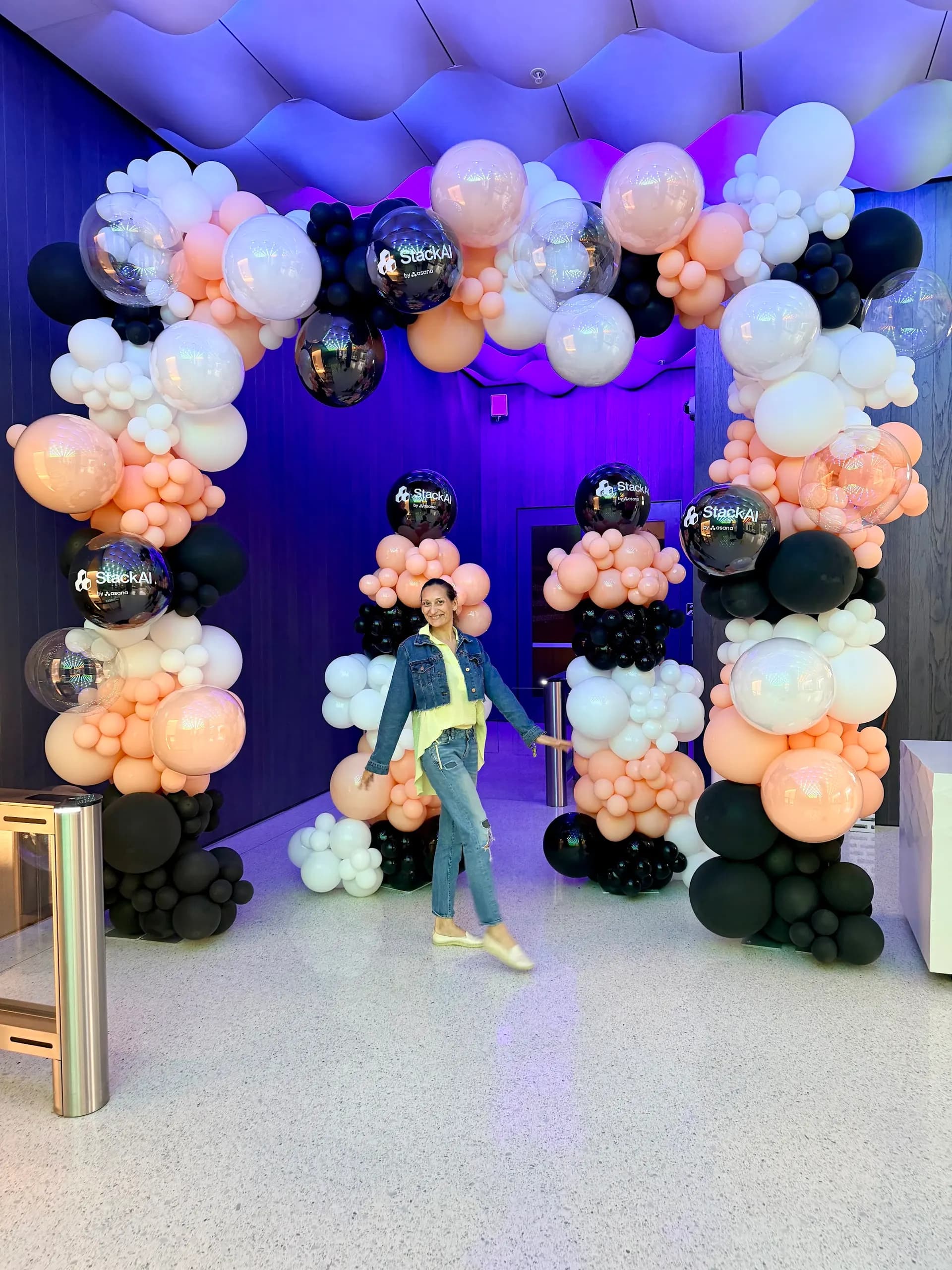 Branded balloon décor for Asana AI at the Corporate Technology Event in San Francisco, California.
