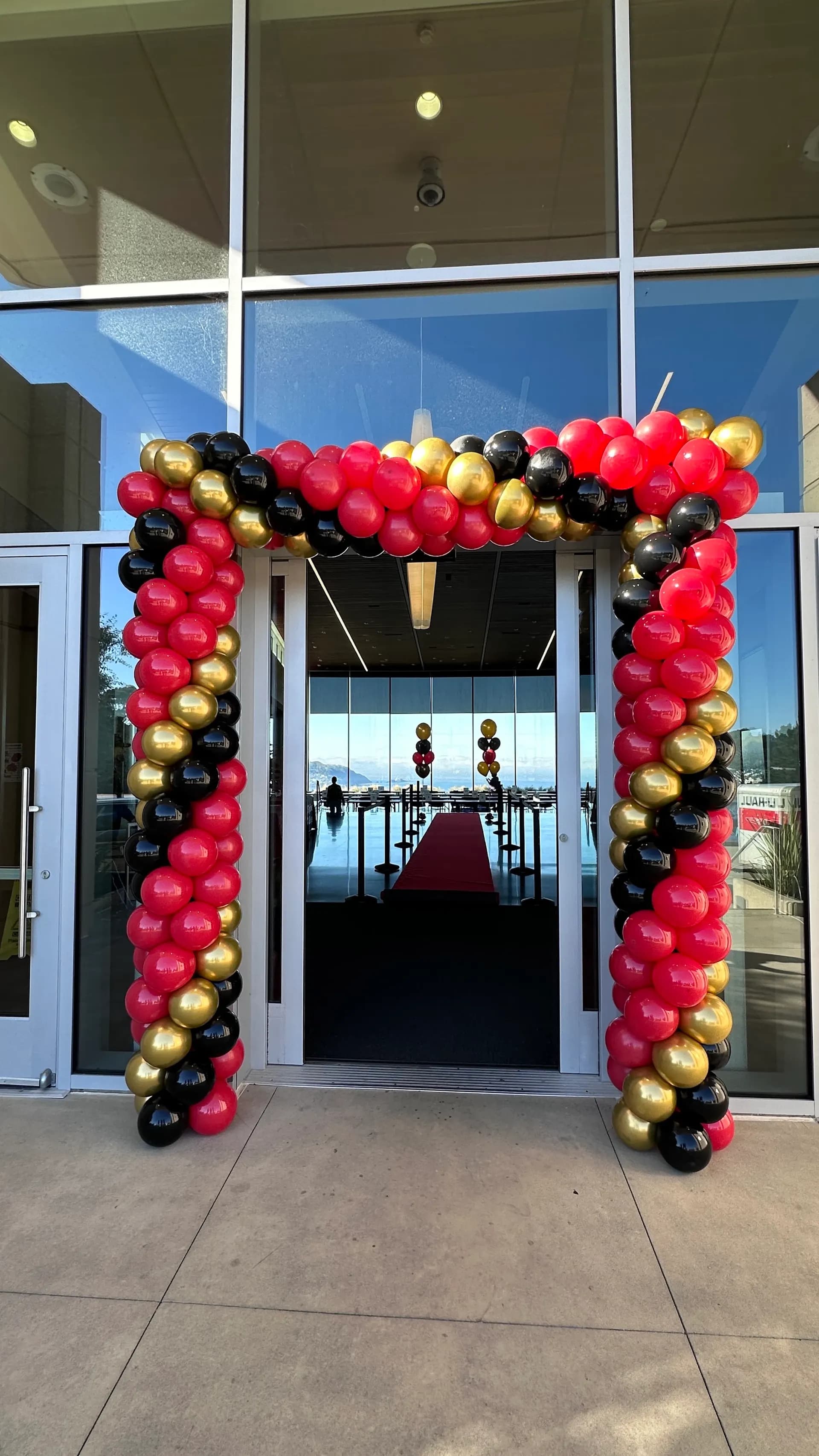 Entrance balloon arch at the Corporate Venue Celebration in California.