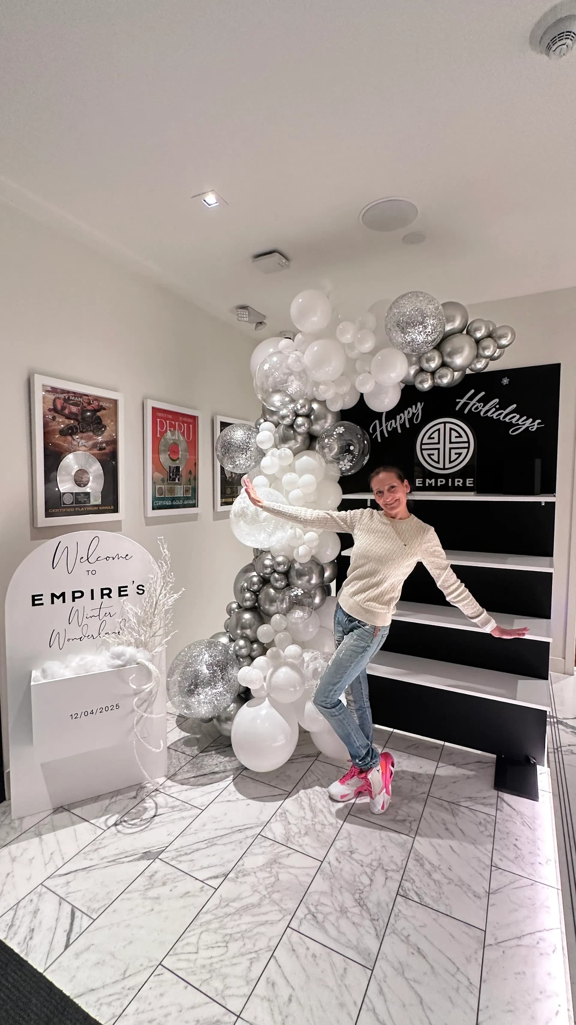 Elegant holiday balloon décor at the Corporate Holiday Party in San Francisco, California.