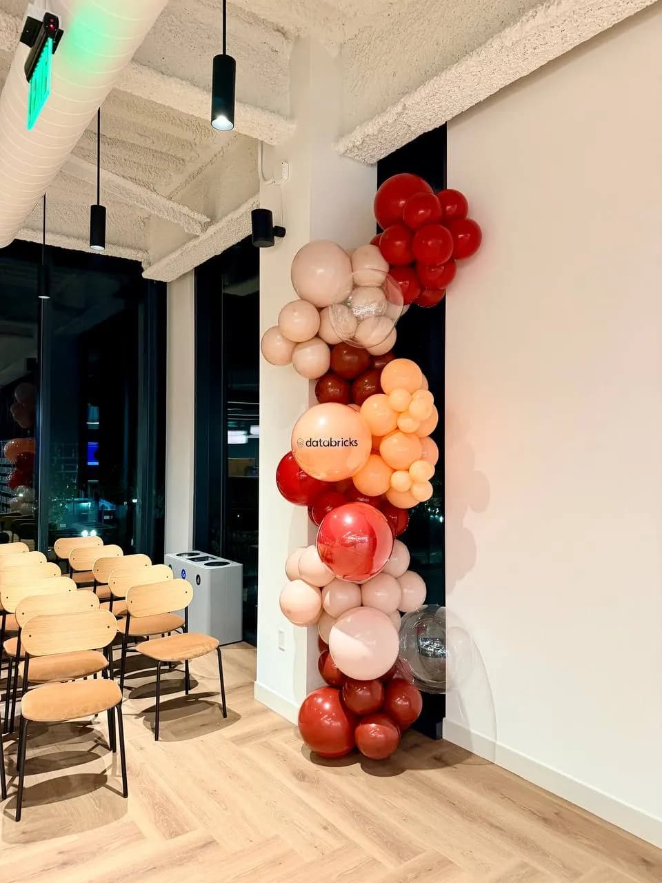 Organic balloon arch produced by Balloon Décor for Databricks in Silicon Valley, California, view 3.