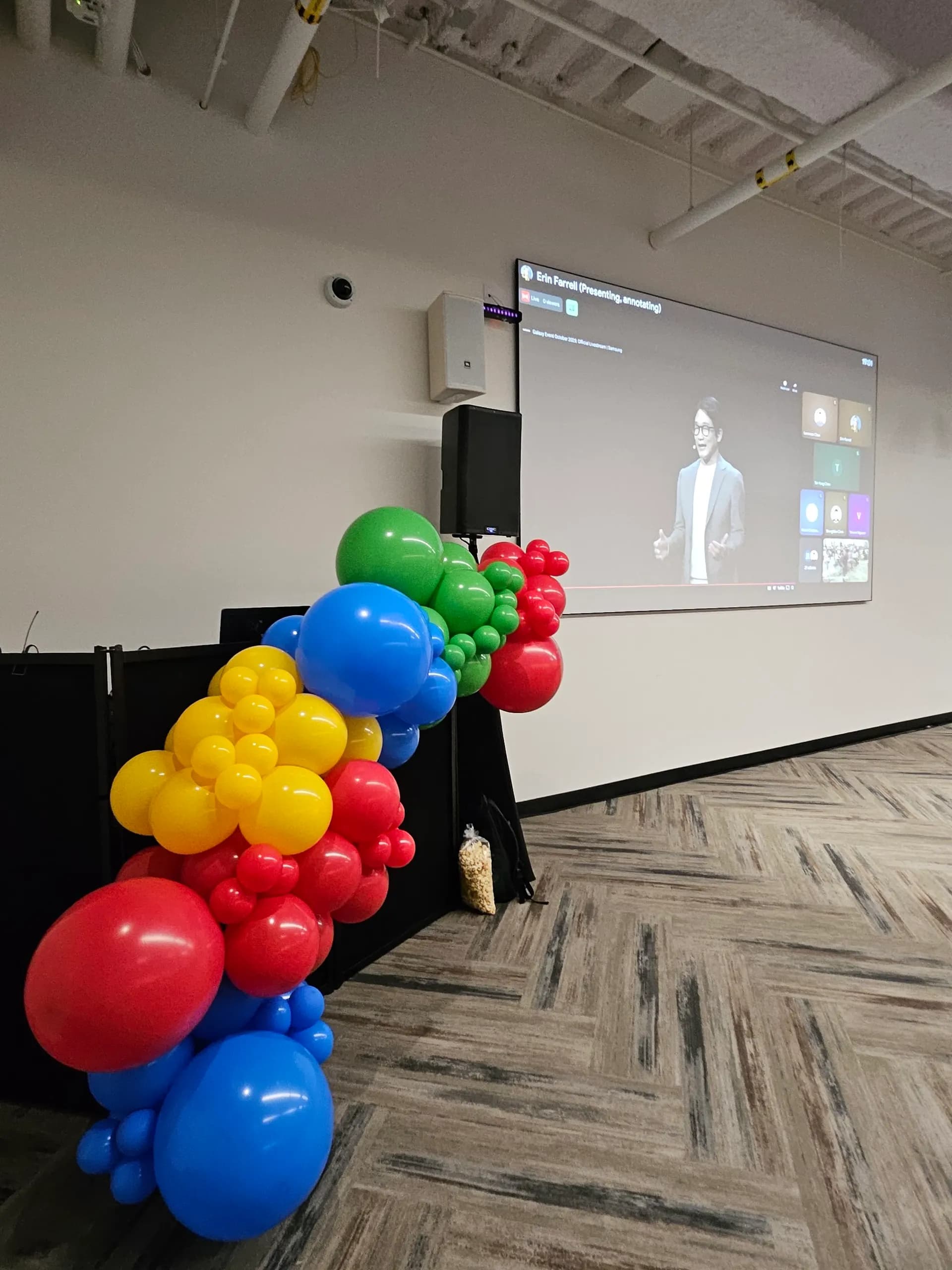 Balloon arch, garland and presentation décor for Google at the Corporate Office Event in San Francisco Bay Area.