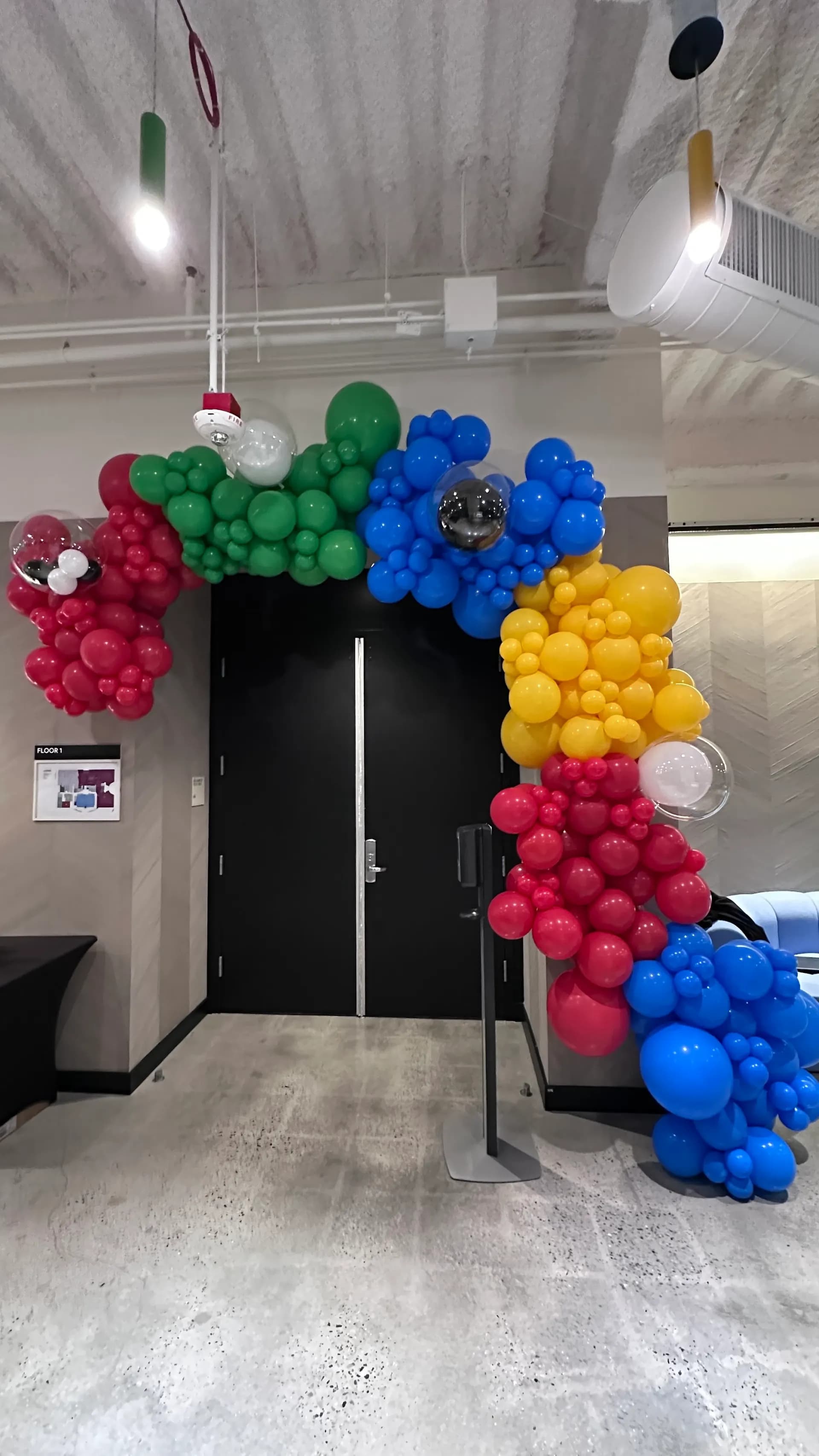 Balloon arch, garland and presentation décor produced by Balloon Décor for Google in San Francisco Bay Area, view 3.