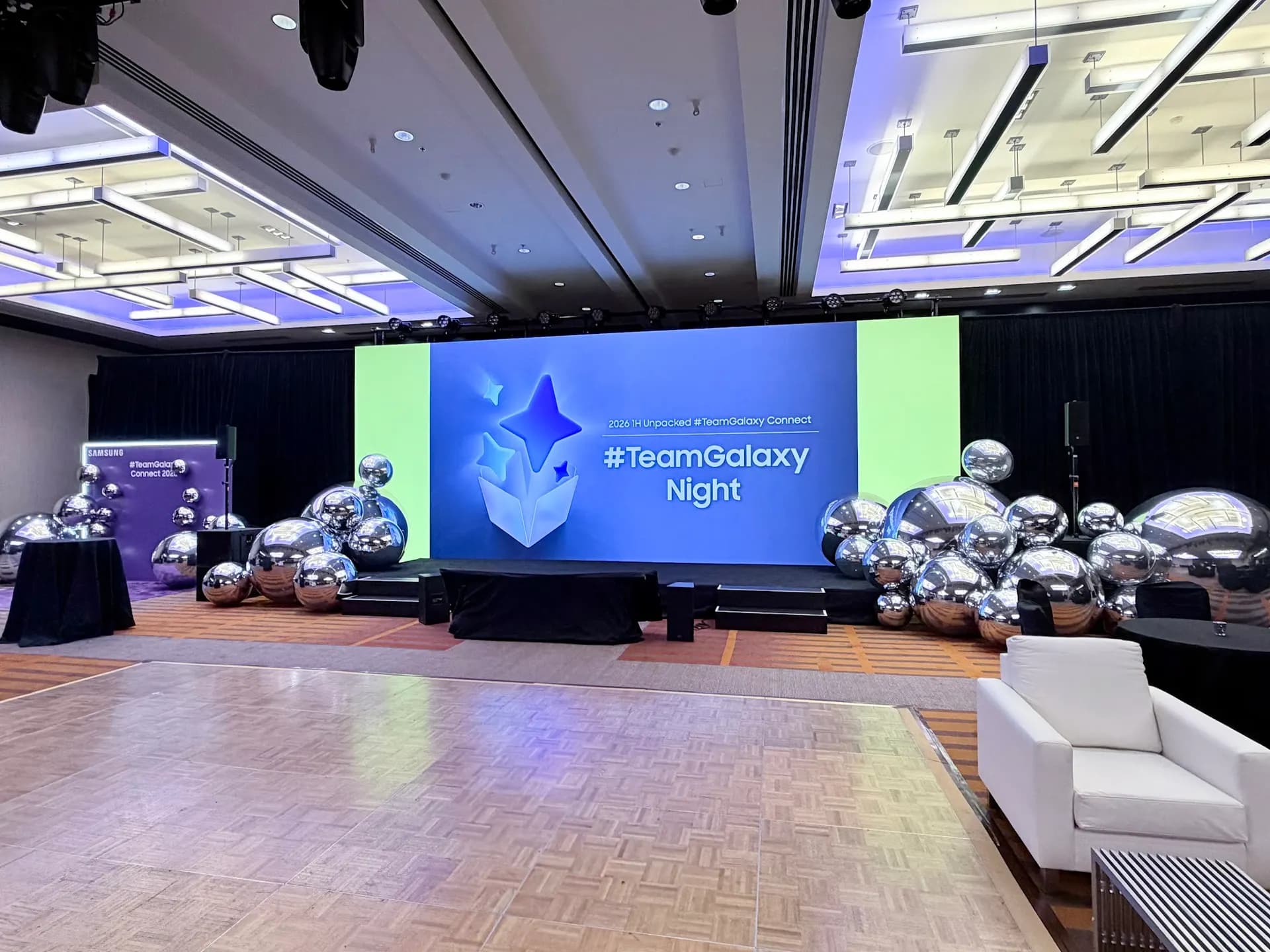 Branded corporate balloon décor installed on site for the App Launch in San Francisco, California, frame 5 of 5.